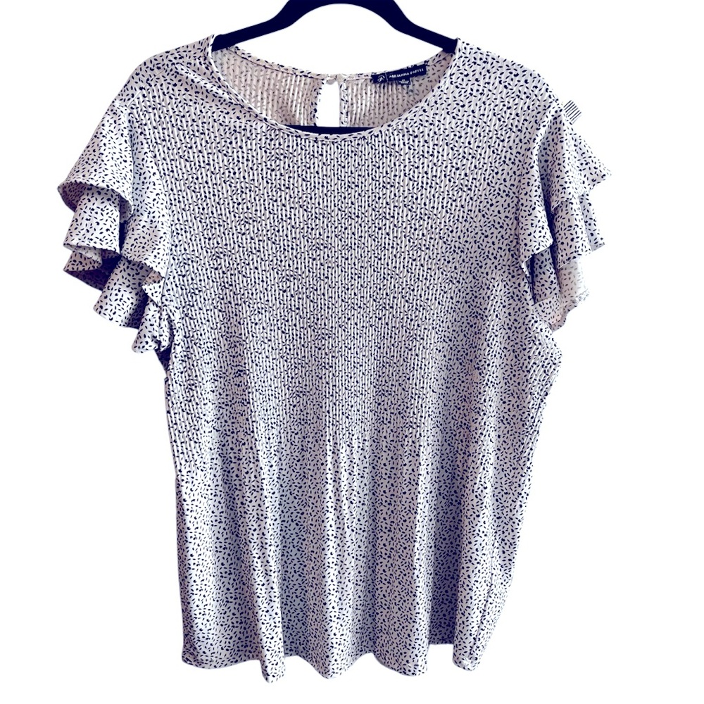 Adrianna Papell Micro Dot Ruffle Sleeve Blouse size medium M